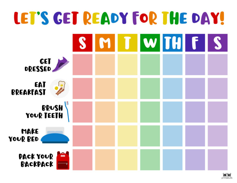 Morning Routine Charts - 15 Free Printables | Printabulls