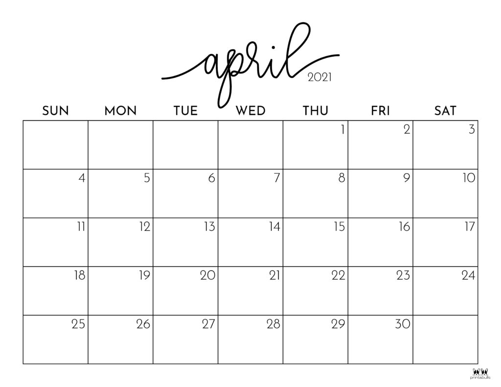 Printable April 2021 Calendar-Style 1