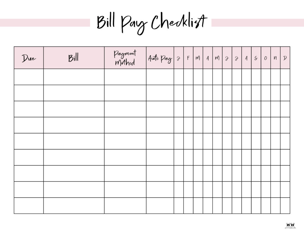 Monthly Bill Payment Tracker, Printable Bill Payment Checklist, Bill Planner,  Monthly Bill Log, Pay Checklist Organizer, Budget Planner 