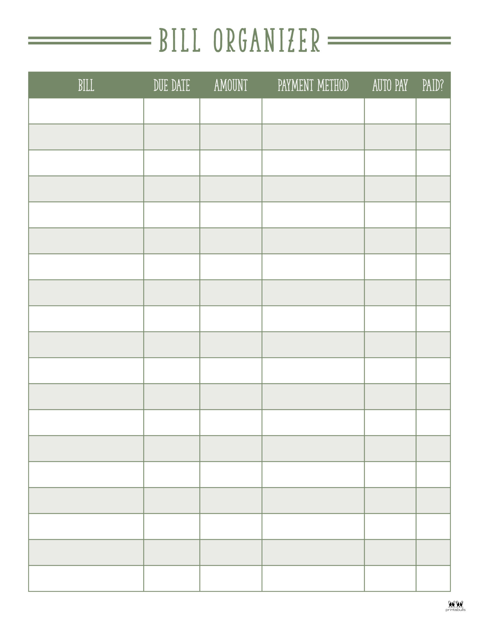 Monthly Bill Organizers 18 Free Printables Printabulls