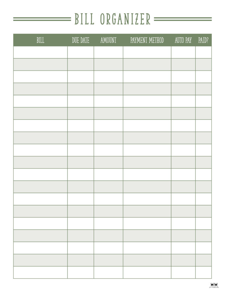Monthly Bill Organizers 18 Free Printables Printabulls