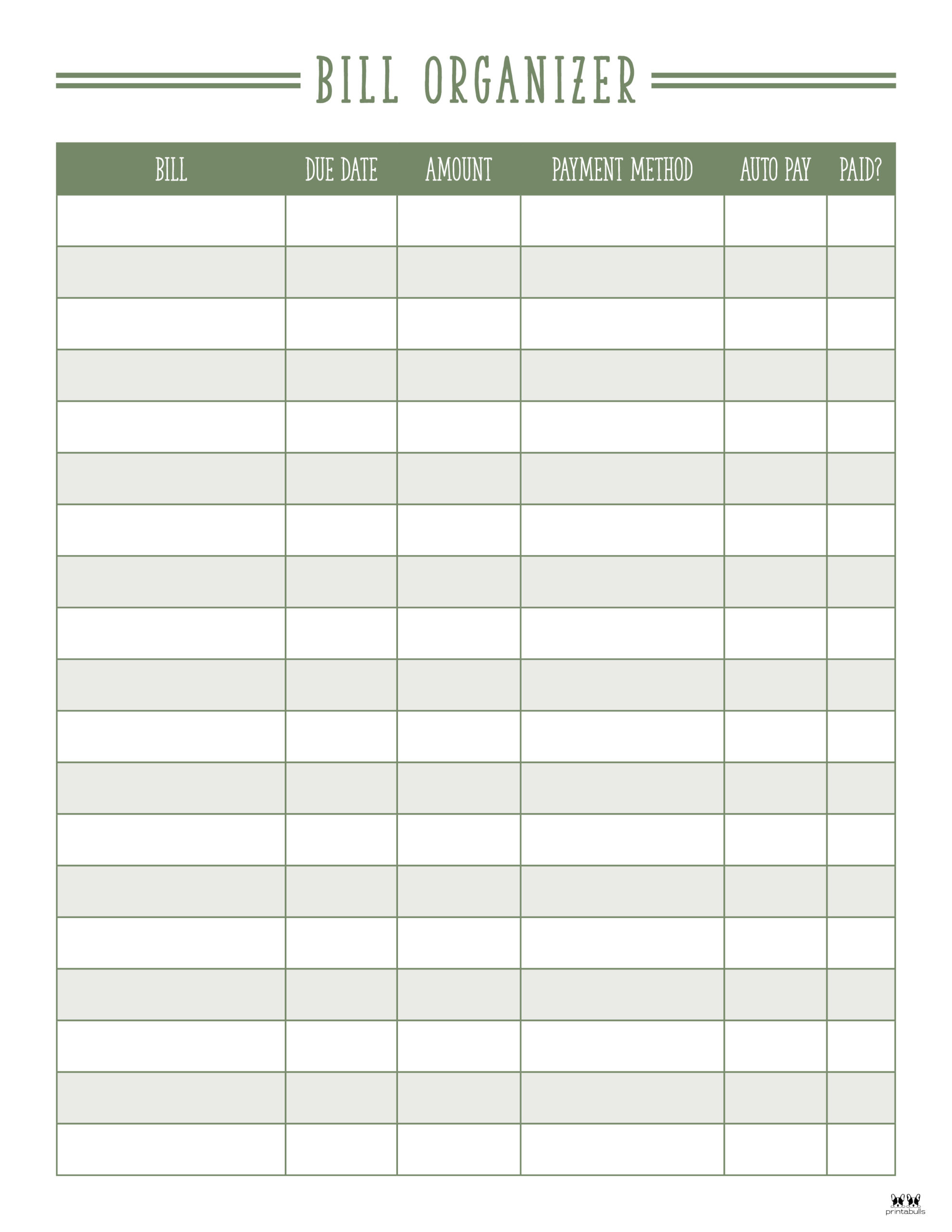Monthly Bill Organizers 18 Free Printables Printabulls
