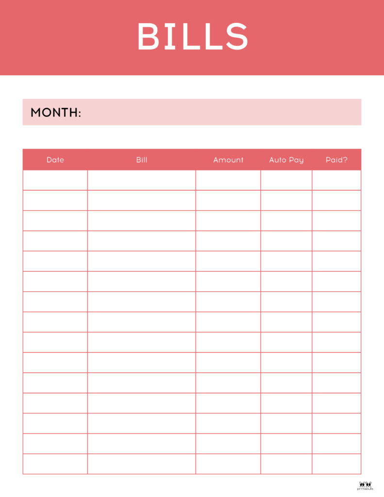 Next, enter the expected amounts for the bills for each month. Monthly Bill Organizers 18 Free Printables Printabulls