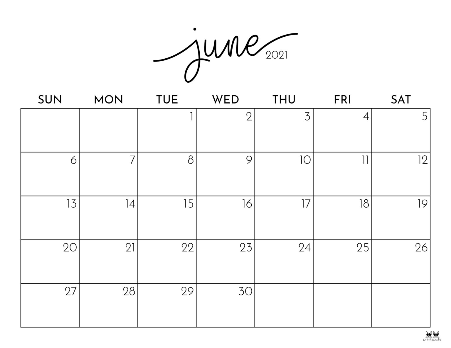 June 2021 Calendars - 15 Free Printables | Printabulls