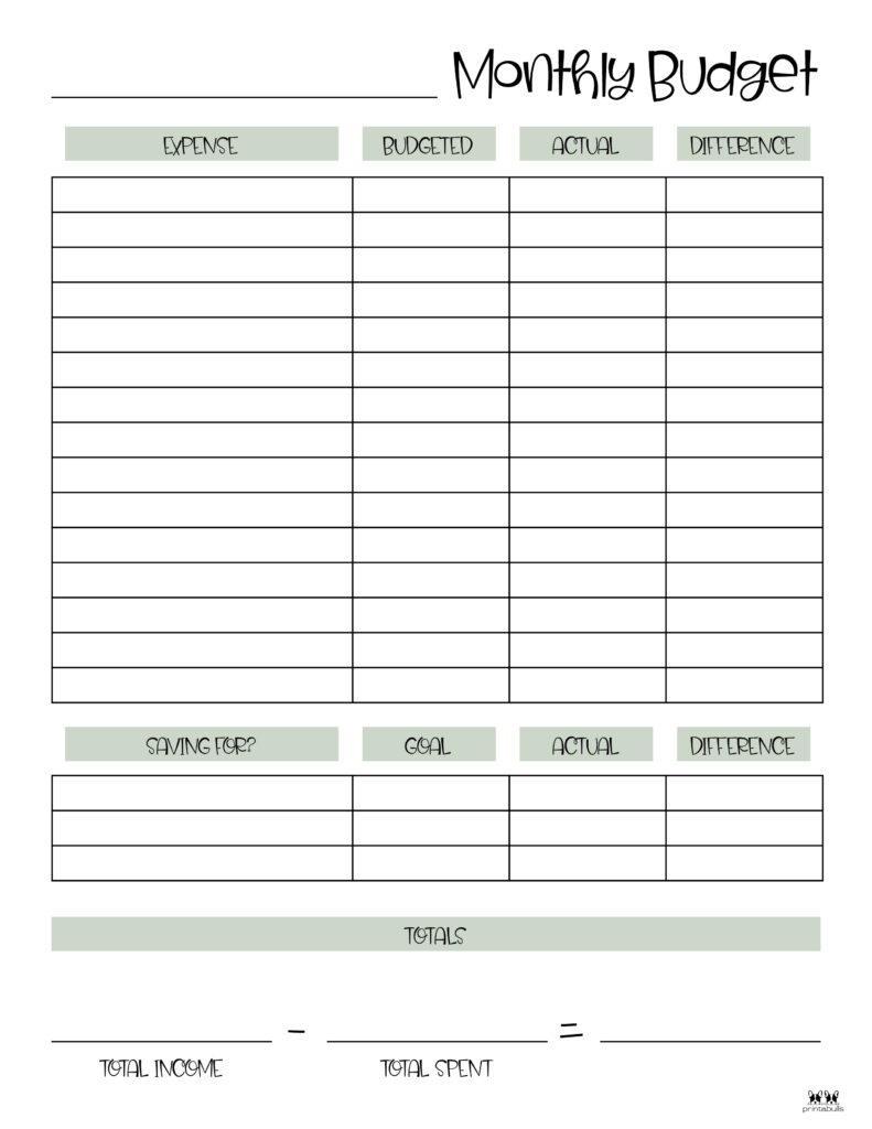 Printable Monthly Budget Sheet