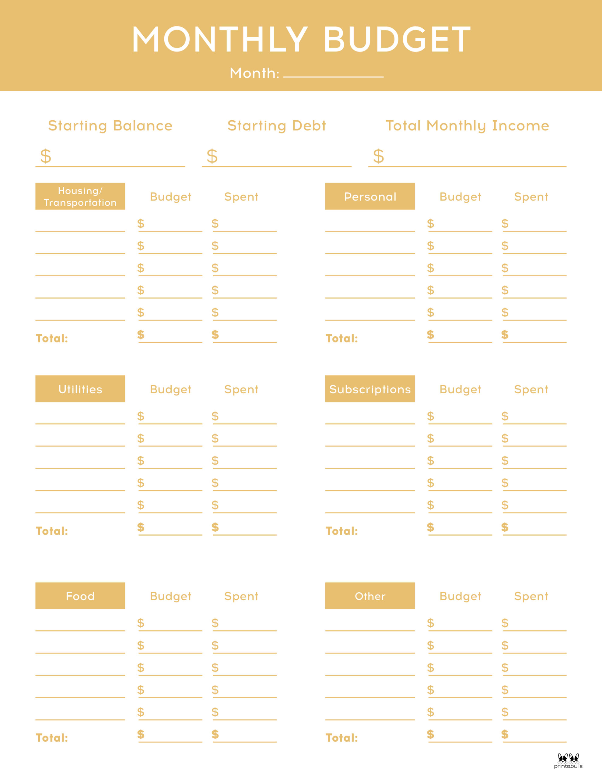 Monthly Budget Planners - 20 FREE Printables - PrintaBulk