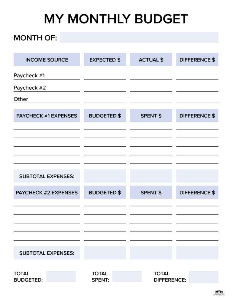Free Printable Monthly Budget Planner Pdf