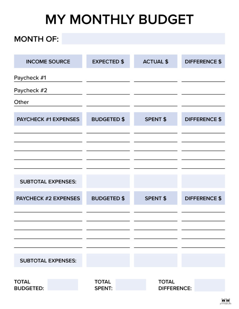 Monthly Budget Planners 20 Free Printables Printabulls