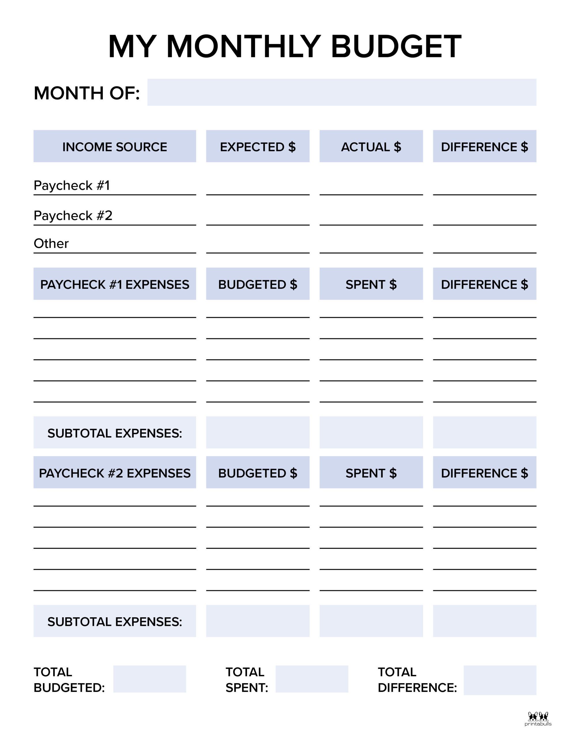 Monthly Budget Planner Printable Free