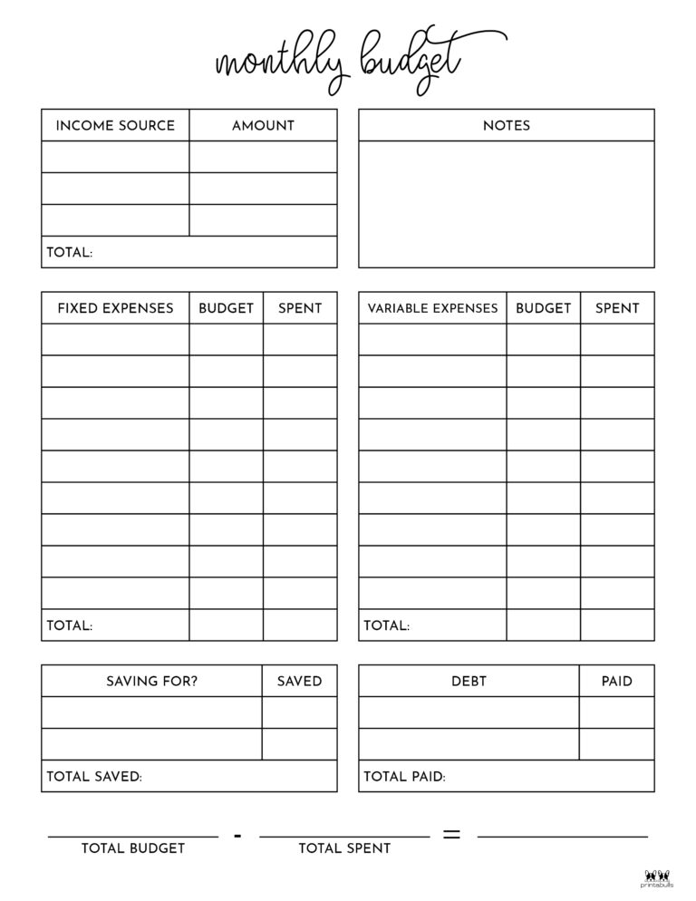 Monthly Budget Planners 20 FREE Printables Printabulls