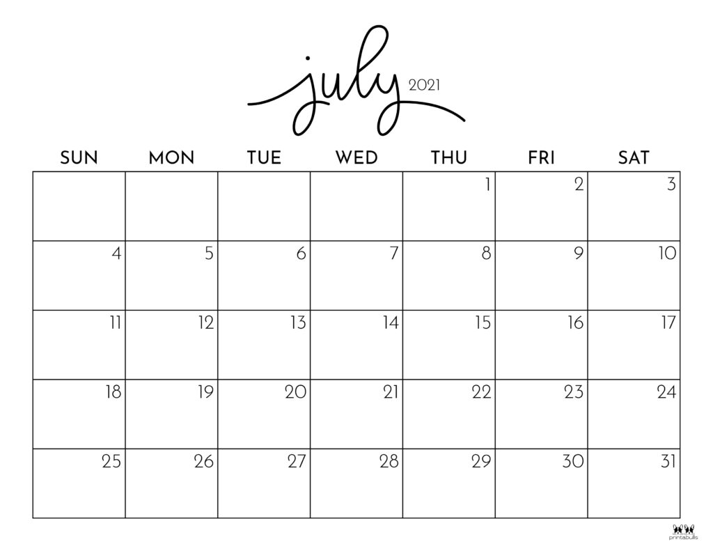 Printable July 2021 Calendar-Style 1