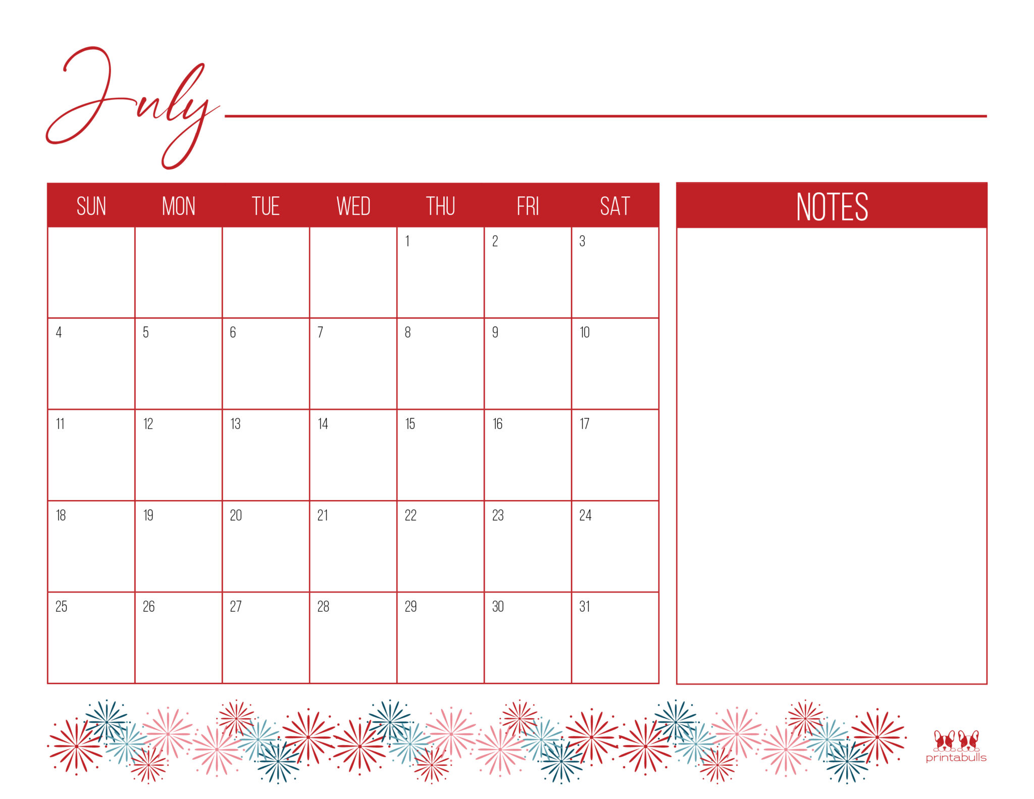 July 2021 Calendars - 15 Free Printables | Printabulls