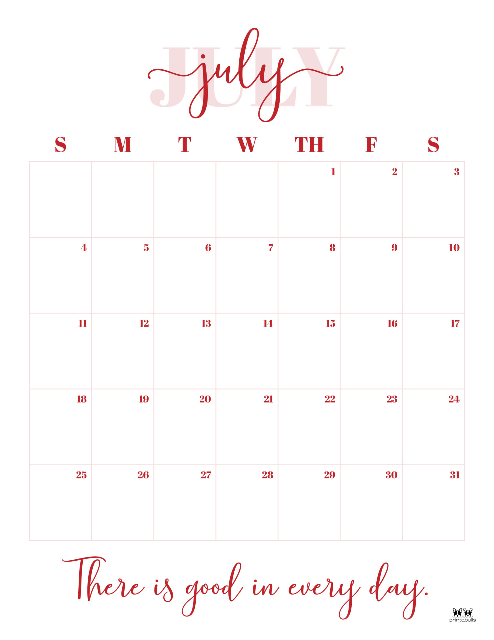 July 2021 Calendars - 15 Free Printables | Printabulls