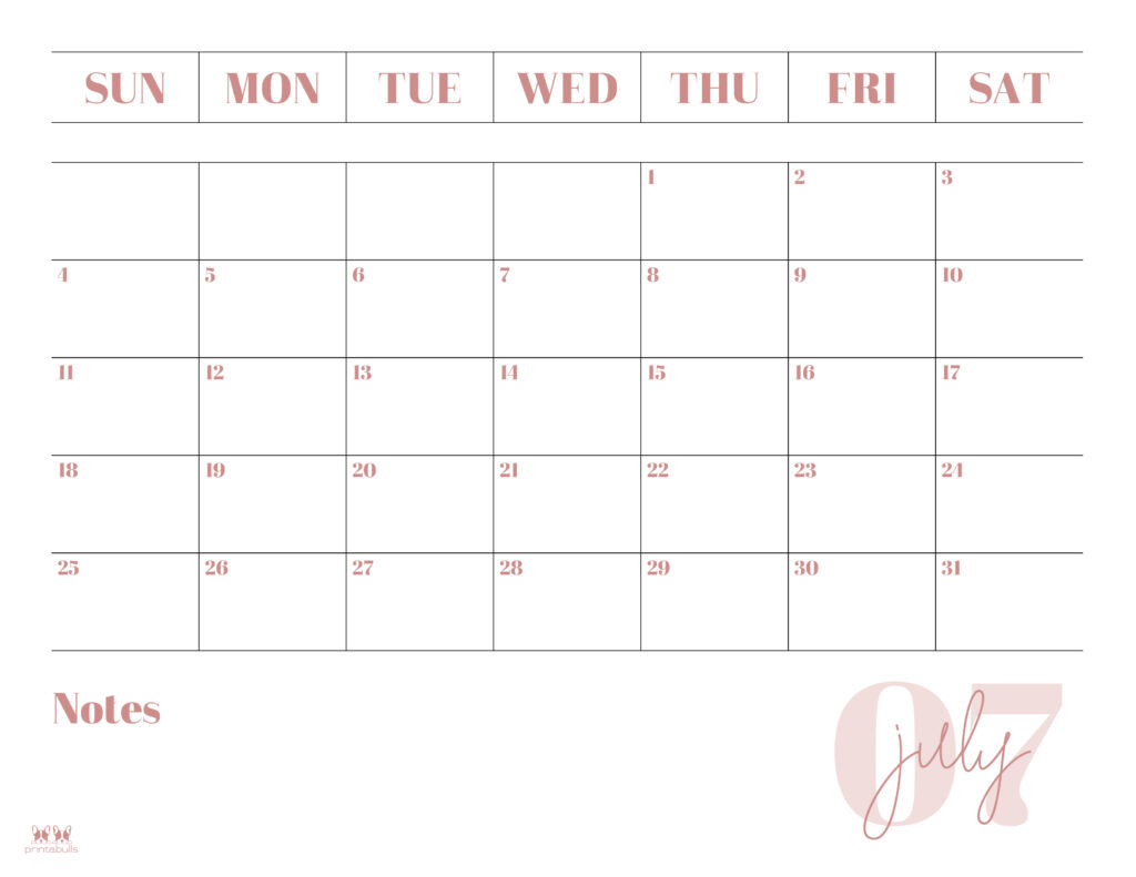 Printable July 2021 Calendar-Style 2