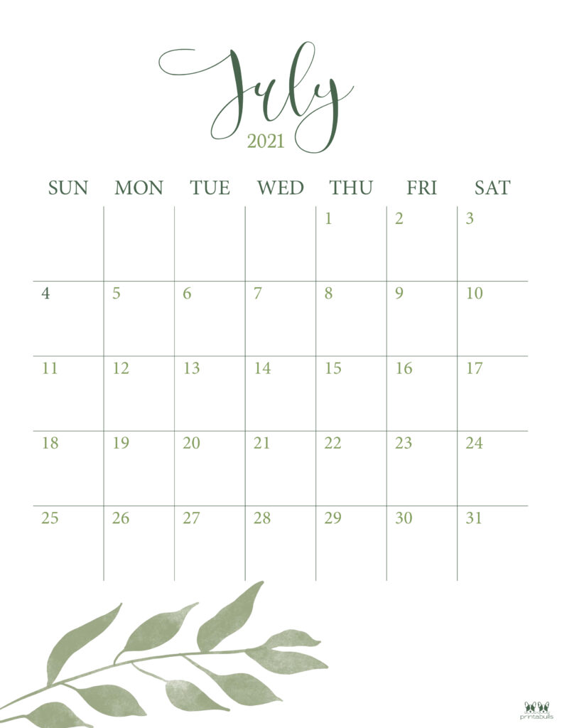 Printable July 2021 Calendar-Style 3