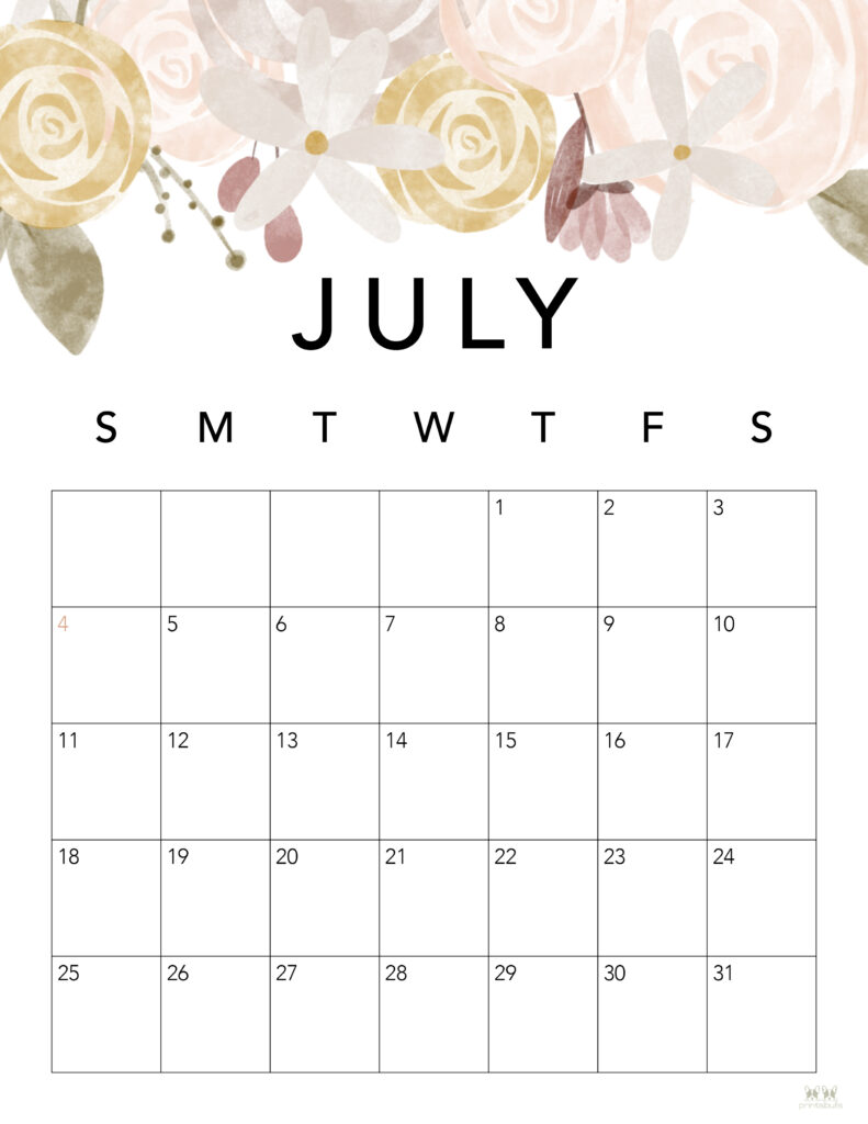 Printable July 2021 Calendar-Style 4
