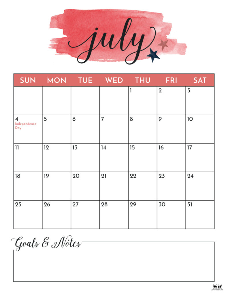 Printable July 2021 Calendar-Style 5