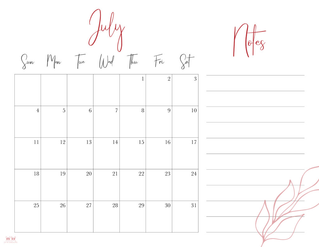 Printable July 2021 Calendar-Style 7