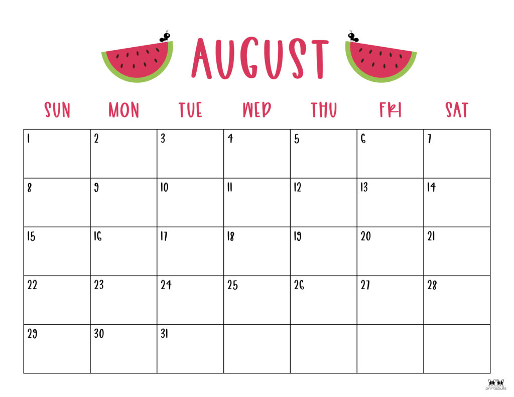 August 2021 Calendars 15 Free Printables Printabulls