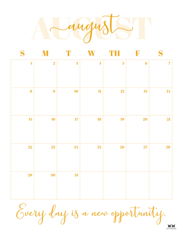 August 2021 Calendars - 15 Free Printables | Printabulls