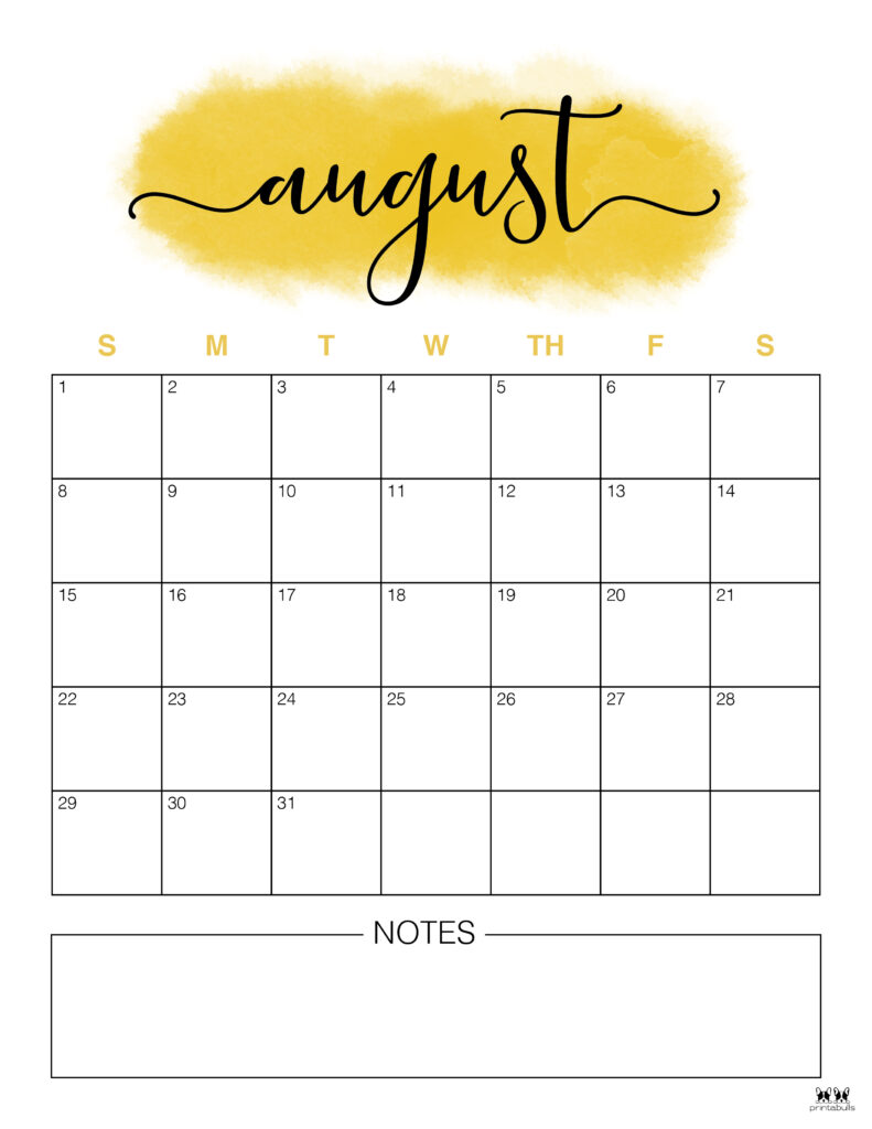 Printable August Calendar-Style 14