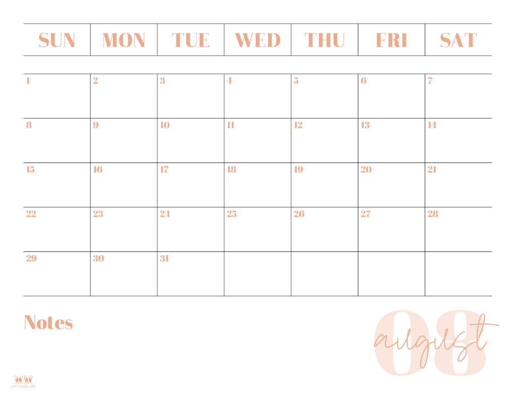 Printable August Calendar-Style 2