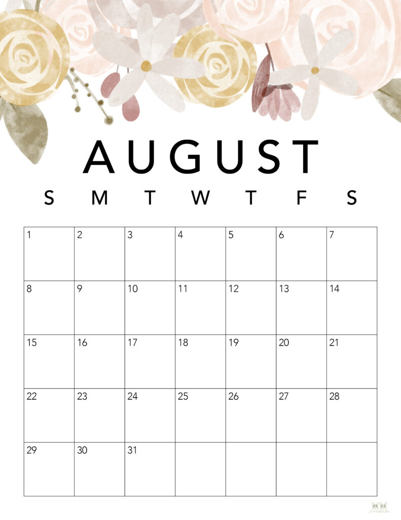 Printable August Calendar-Style 4