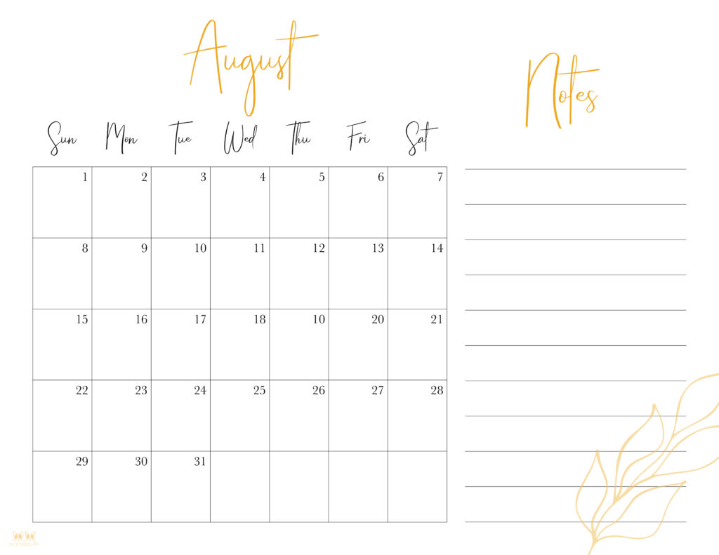 Printable August Calendar-Style 7