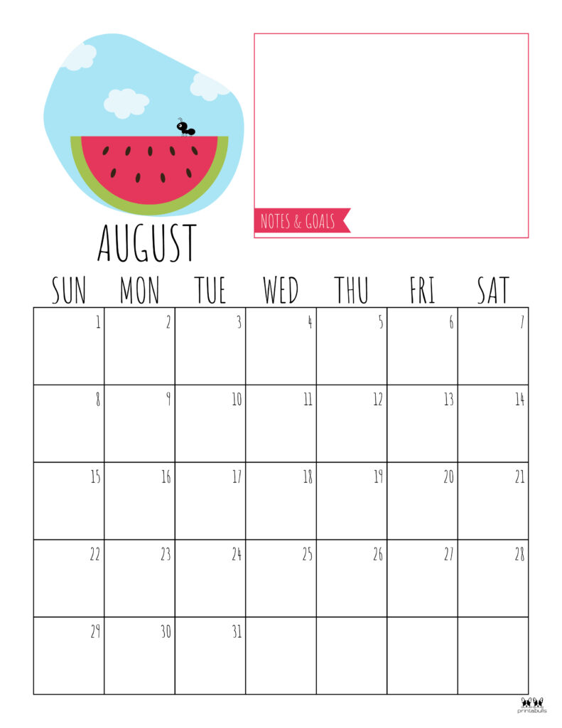 Printable August Calendar-Style 8