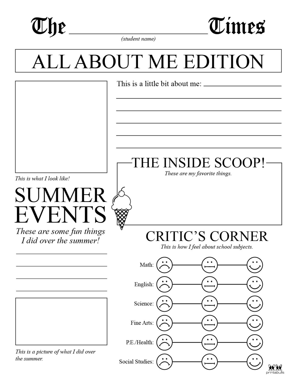 Free Printable All About Me Worksheets