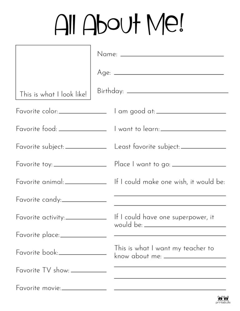 All About Me Printable Worksheets 50 FREE Printables Printabulls