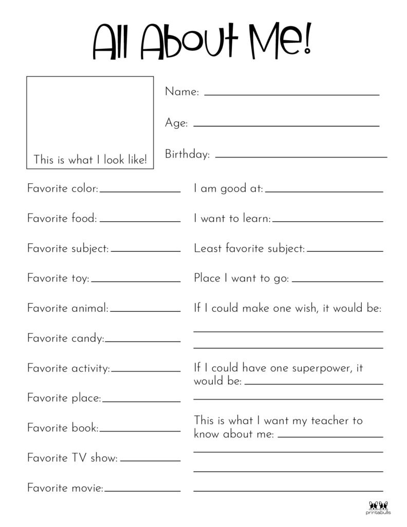 All About Me Printable Worksheets - 22 FREE Printables  Printabulls Pertaining To All About Me Worksheet