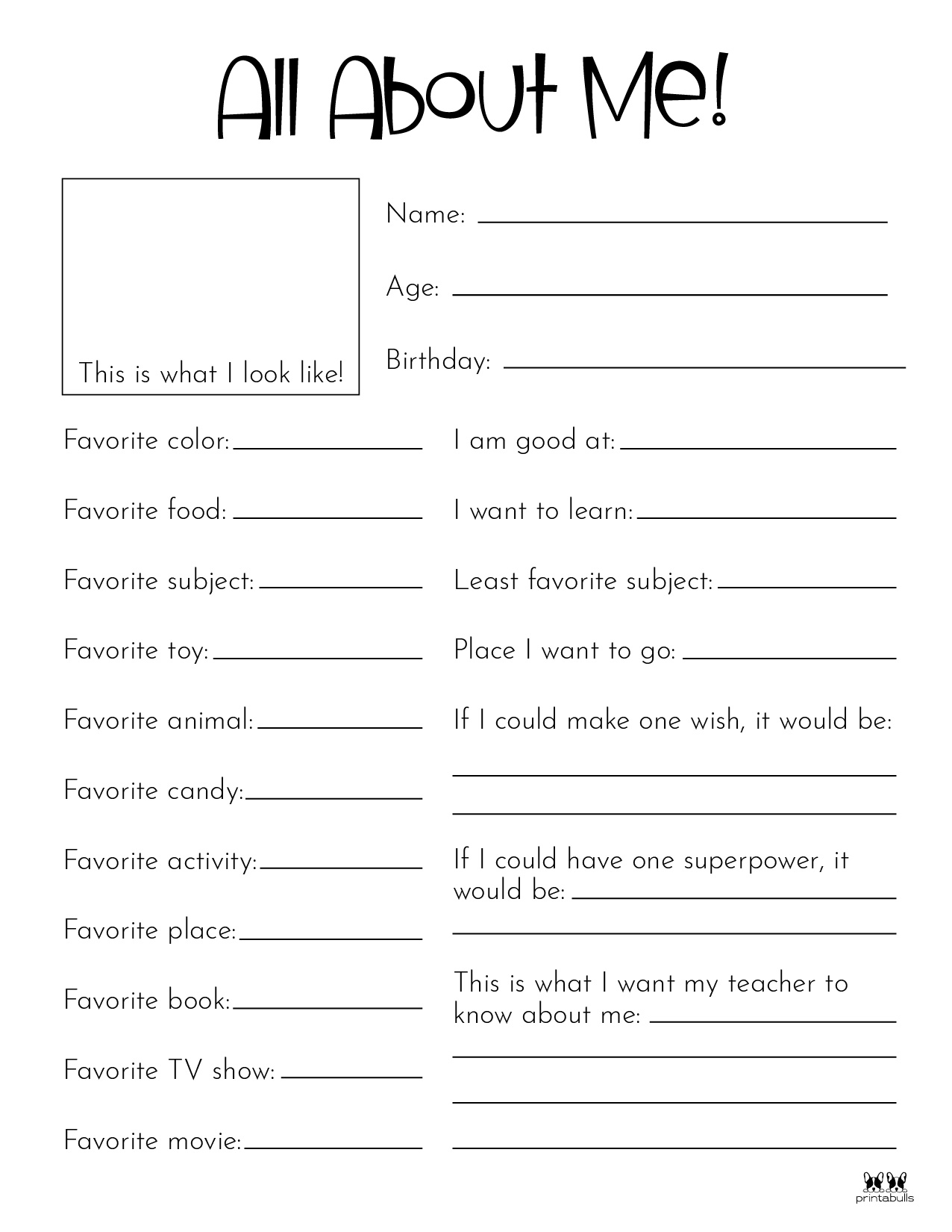 All About Me Printable Sheets All About Me Printable Sheets
