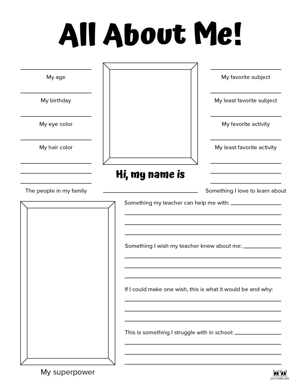 All About Me Printable Sheets