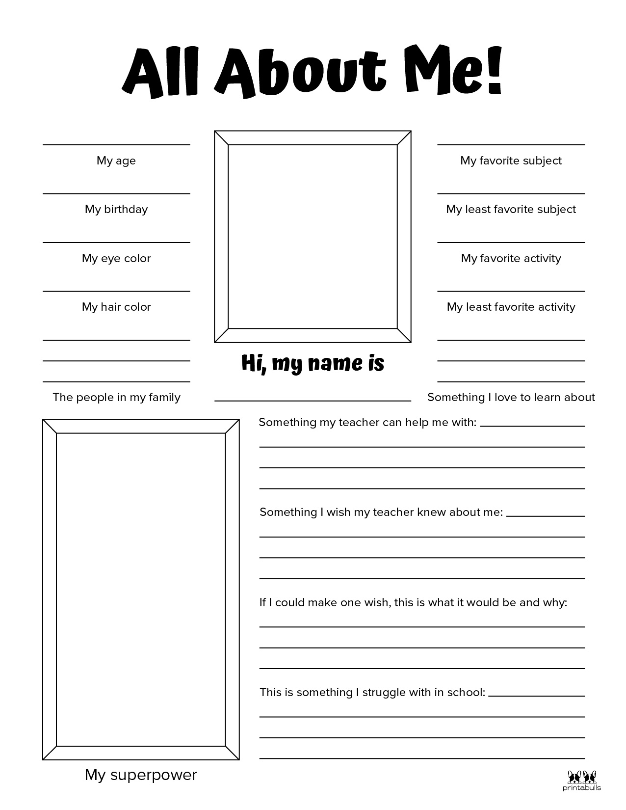 All About Me Printable Worksheets 50 Free Printables Printabulls 