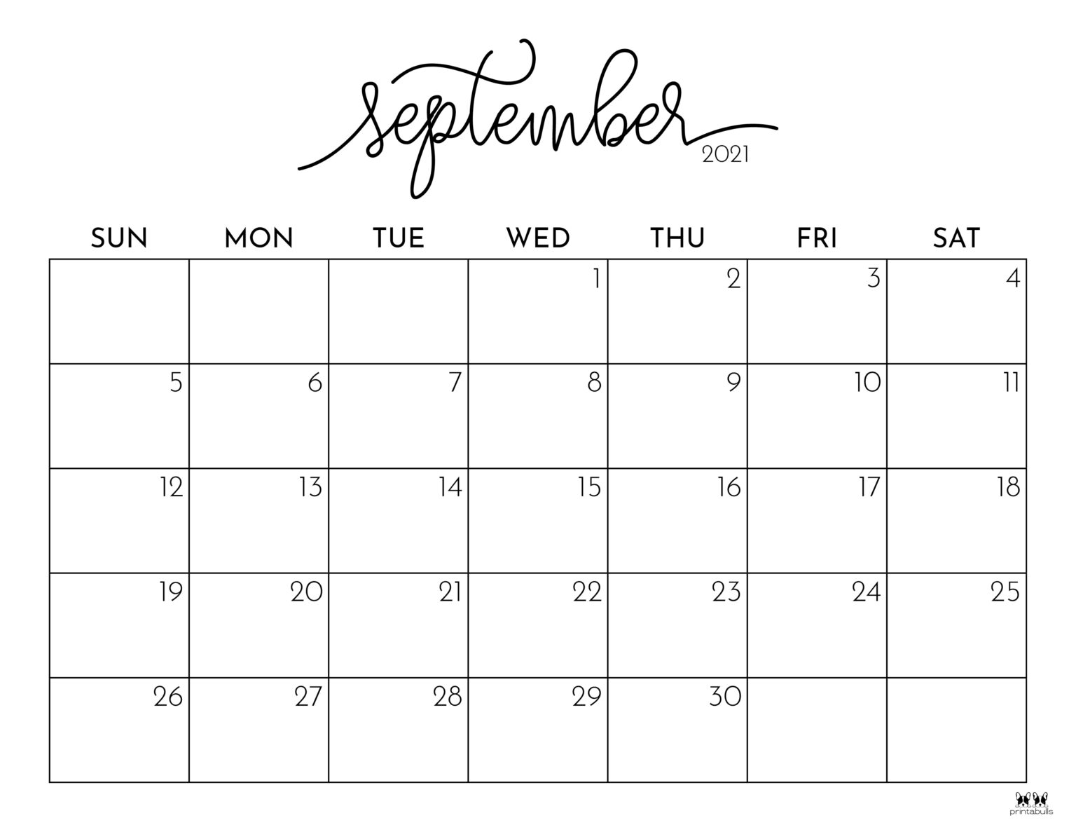 September 2021 Calendars - 15 Free Printables | Printabulls