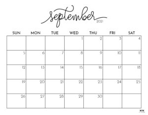 September 2021 Calendars - 15 Free Printables | Printabulls