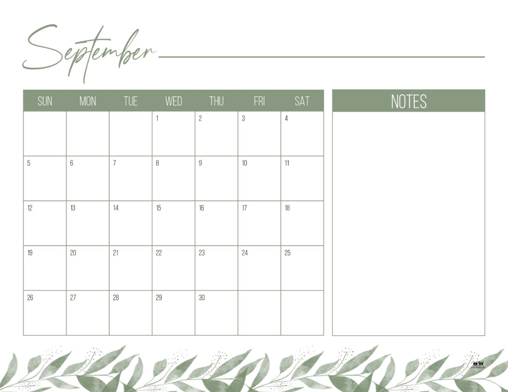 Printable September Calendar-Style 12