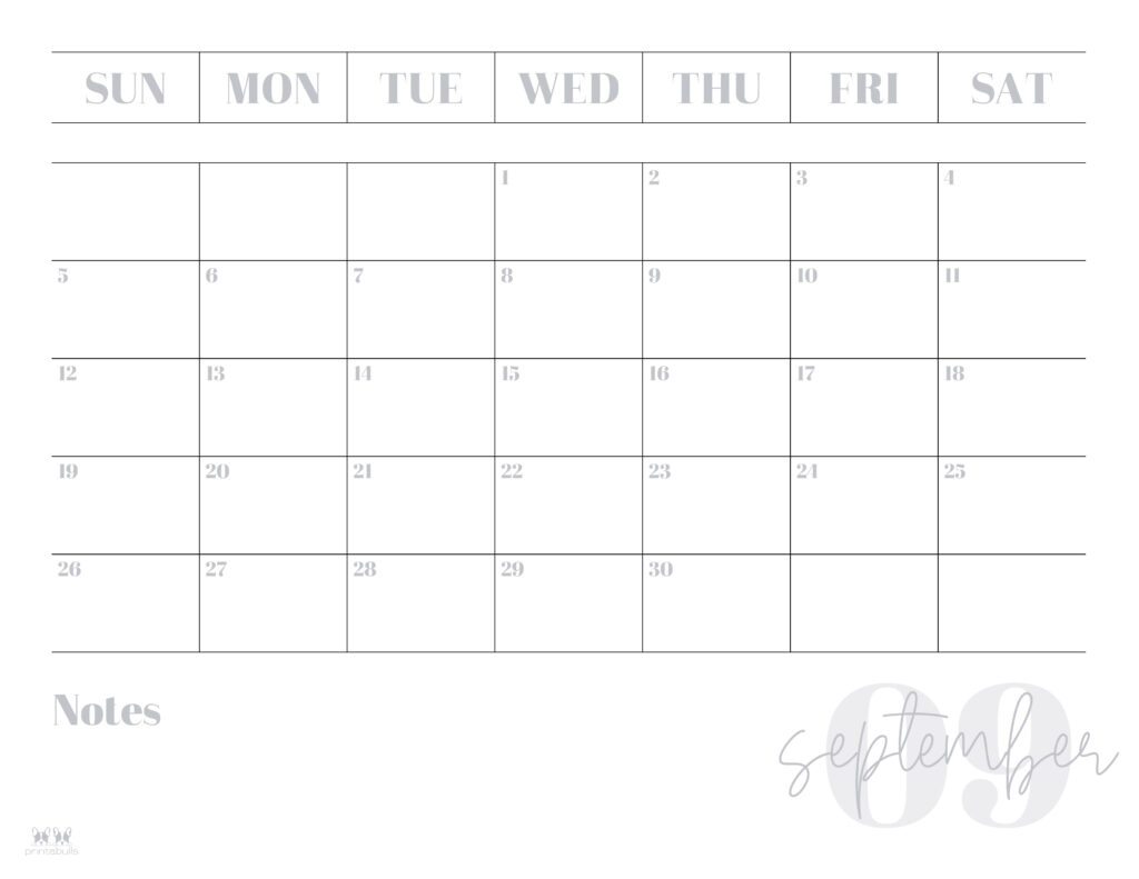Printable September Calendar-Style 2