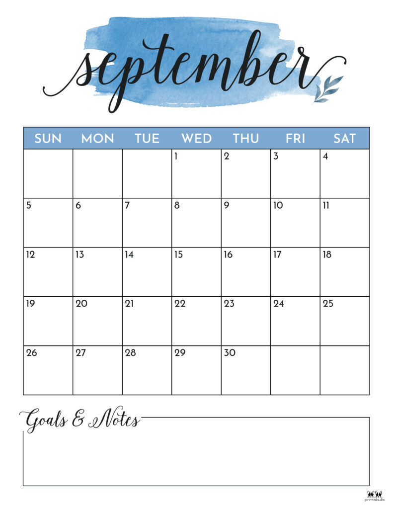 Printable September Calendar-Style 5