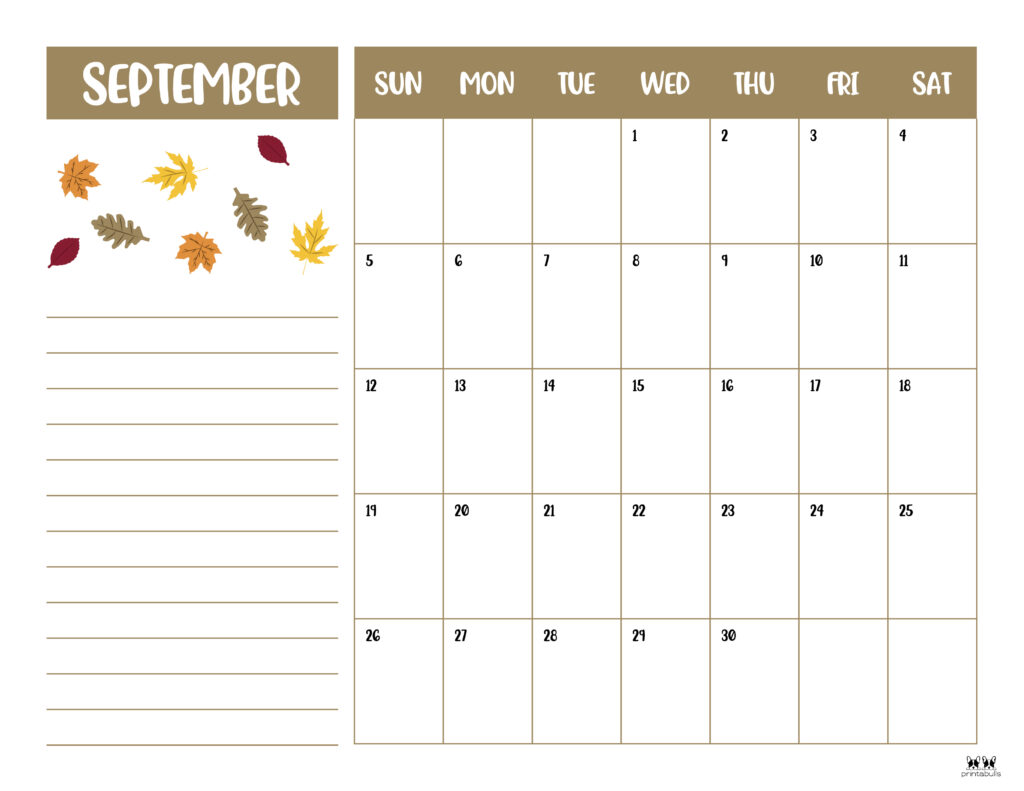 Printable September Calendar-Style 6