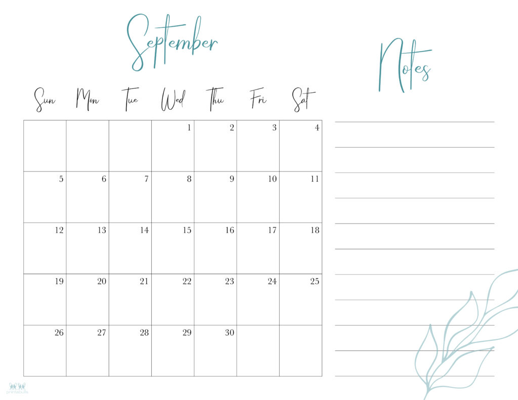 Printable September Calendar-Style 7