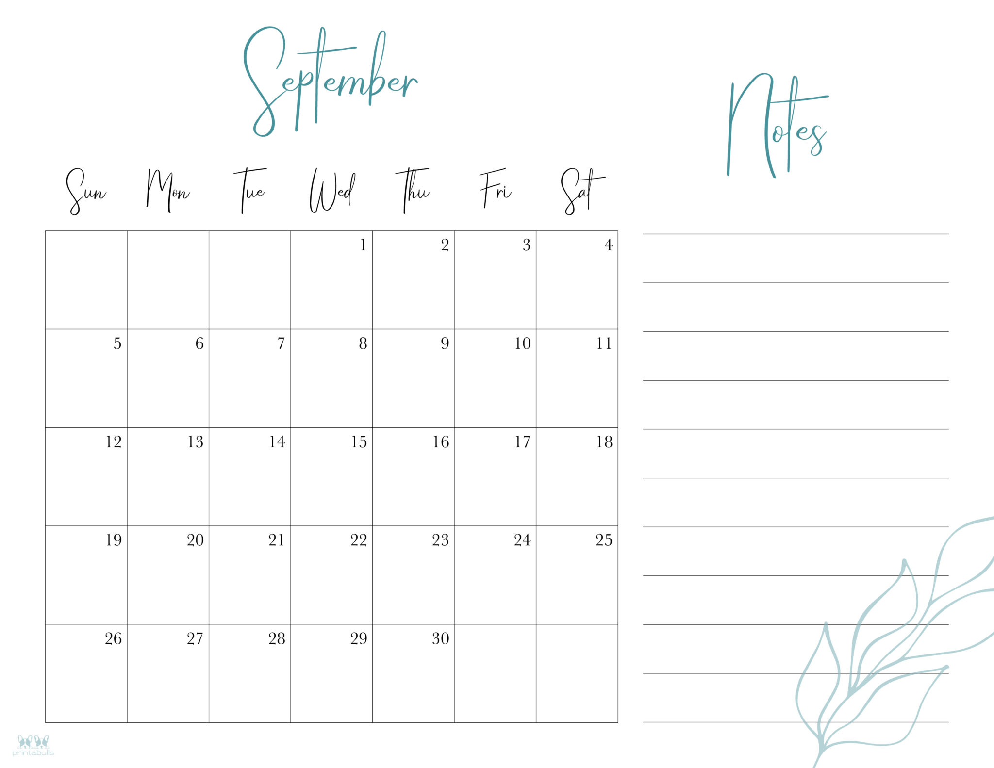 September 2021 Calendars - 15 Free Printables | Printabulls