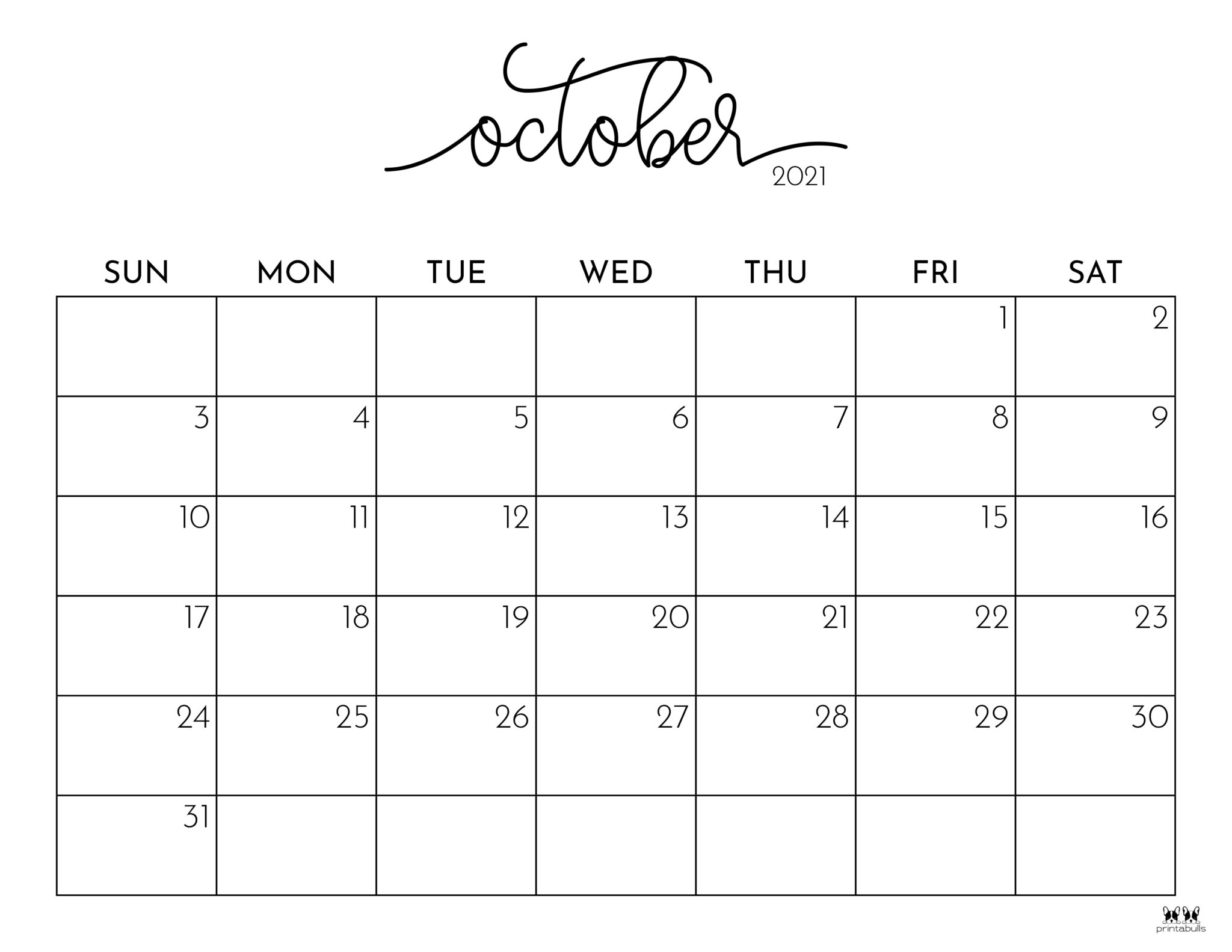 October 2021 Calendars 15 FREE - Printable October 2021 Calendar Style 1 2048x1583 