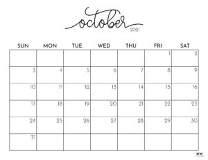 October 2021 Calendars - 15 FREE Printables | Printabulls