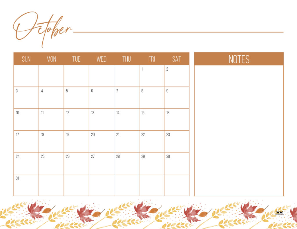Printable October 2021 Calendar-Style 12