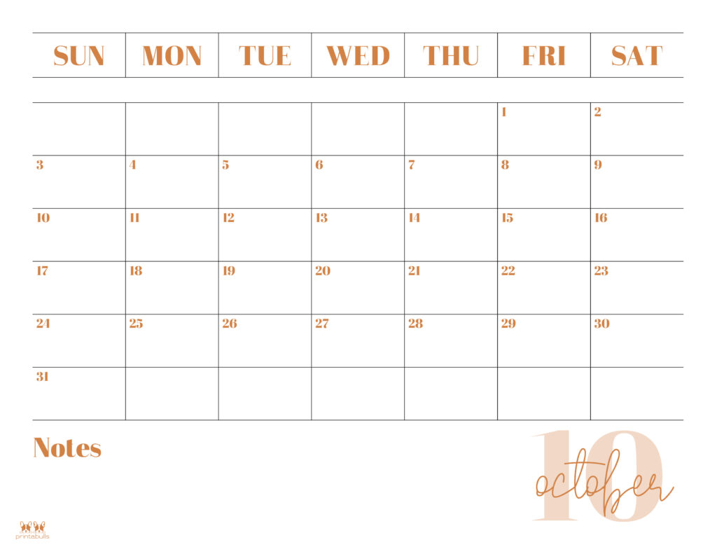 Printable October 2021 Calendar-Style 2