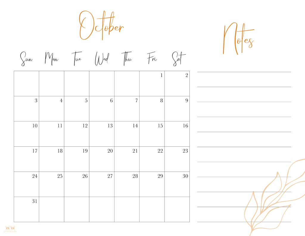 Printable October 2021 Calendar-Style 7