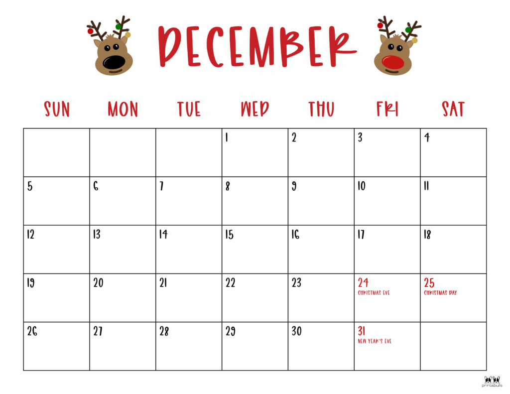 December 2021 Calendars 15 FREE Printables Printabulls