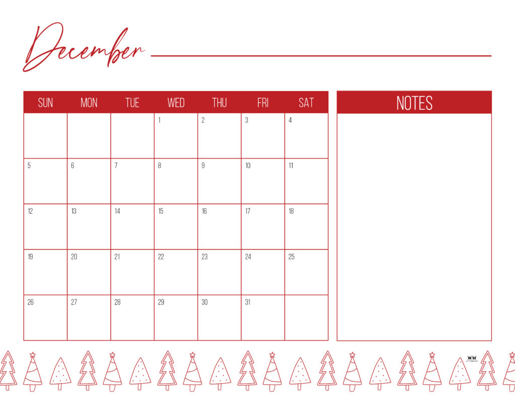 Printable December 2021 Calendar-Style 12